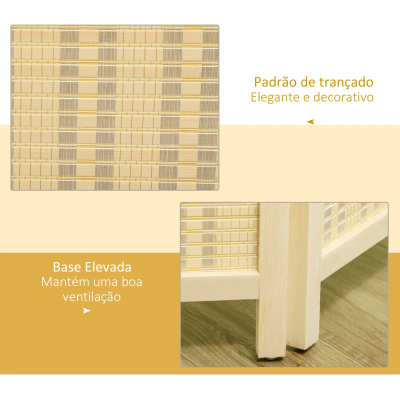 HOMCOM Biombo de 4 Painéis Dobrável Separador de Ambientes Tecido a Mão de Bambu e Fio de Algodão 180x180 cm Madeira