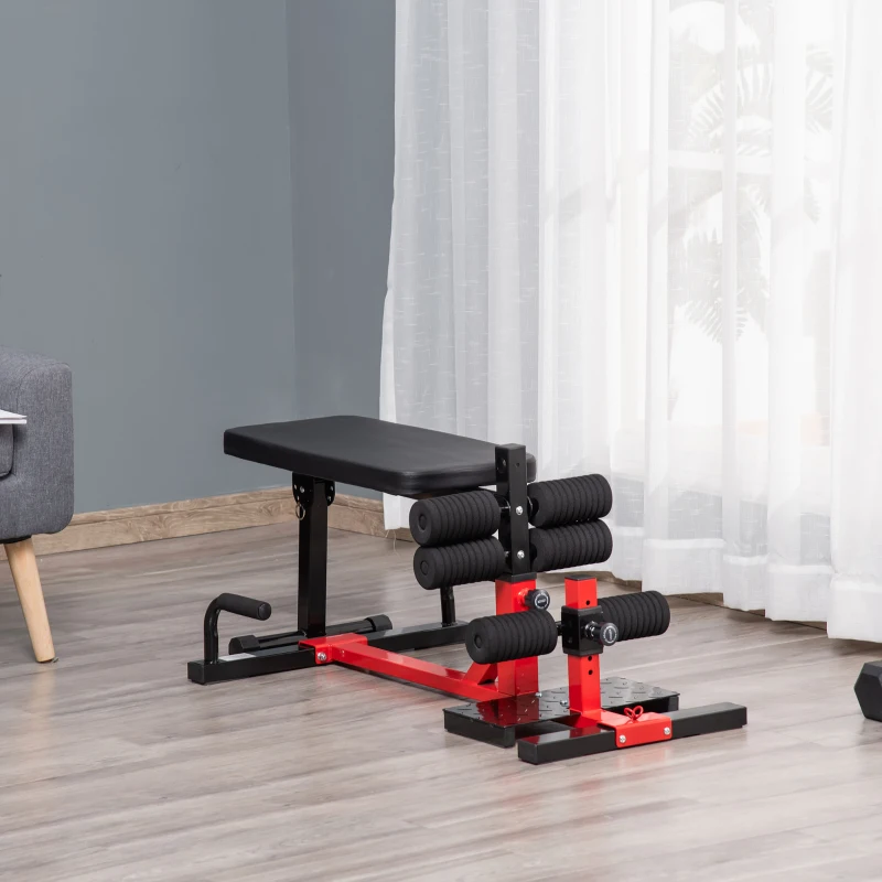HOMCOM Machine à squats 3 en 1 appareil à abdominaux et dos équipement de fitness sit-up pompes hauteur réglable 6 positions banc inclinable amovible acier 100 x 58 x 46 cm rouge et noir