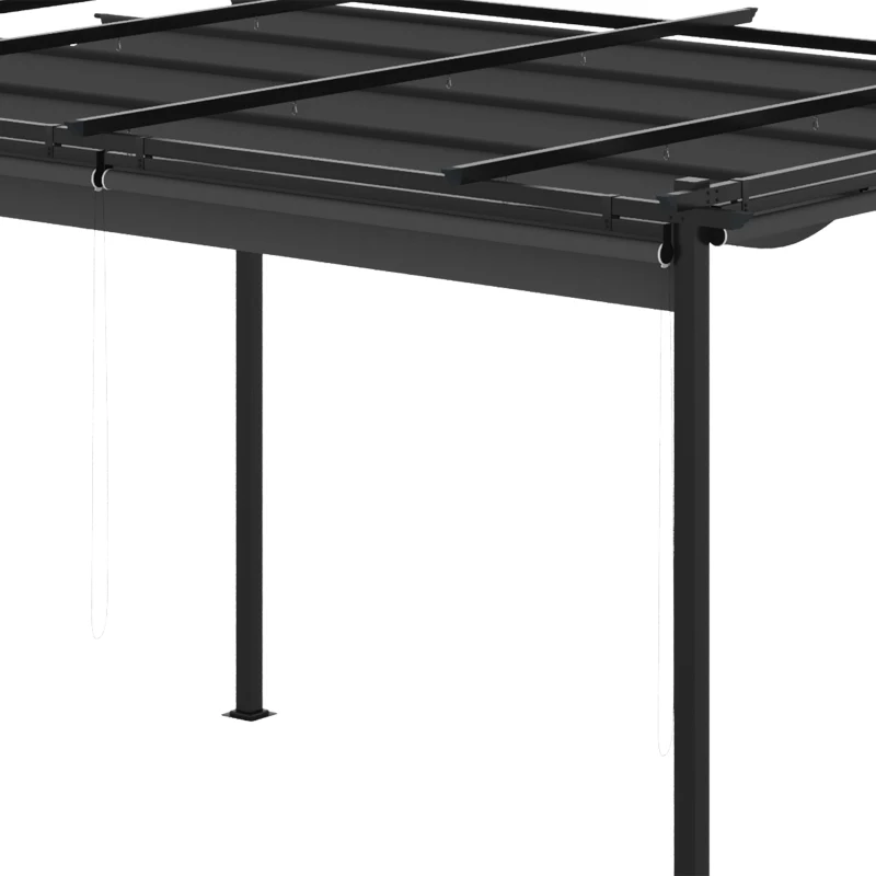 Outsunny Pérgola de Jardim com Teto Retrátil 4 Cortinas Enroláveis de Poliéster e Estrutura de Metal 3,95x2,95 cm Cinza Escuro