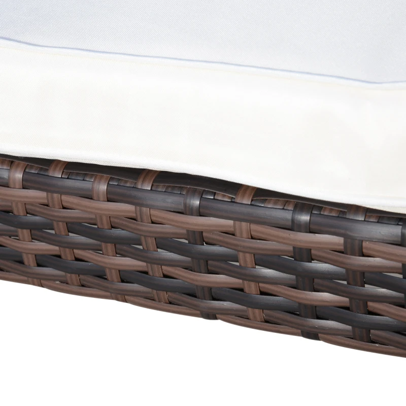 Ensemble Salon de Jardin 4 Places : canapé, 2 fauteuils et Table Basse Plateau Verre trempé résine tressée Imitation rotin Chocolat Coussins Blanc