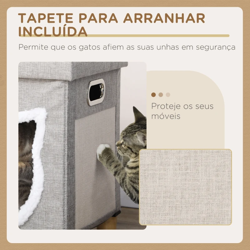 PawHut Casa para Gatos 2 em 1 com Apoio para os Pés com Almofada Amovível e Almofada para Arranhar 35,5x35,5x42,5 cm Cinza