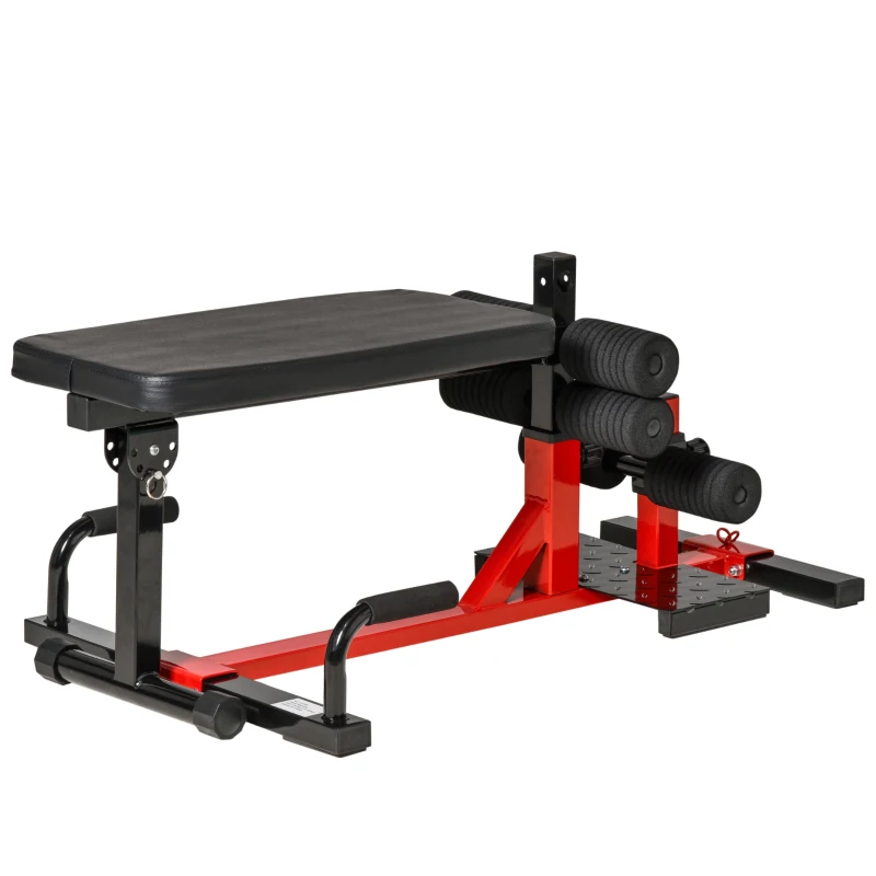 HOMCOM Machine à squats 3 en 1 appareil à abdominaux et dos équipement de fitness sit-up pompes hauteur réglable 6 positions banc inclinable amovible acier 100 x 58 x 46 cm rouge et noir