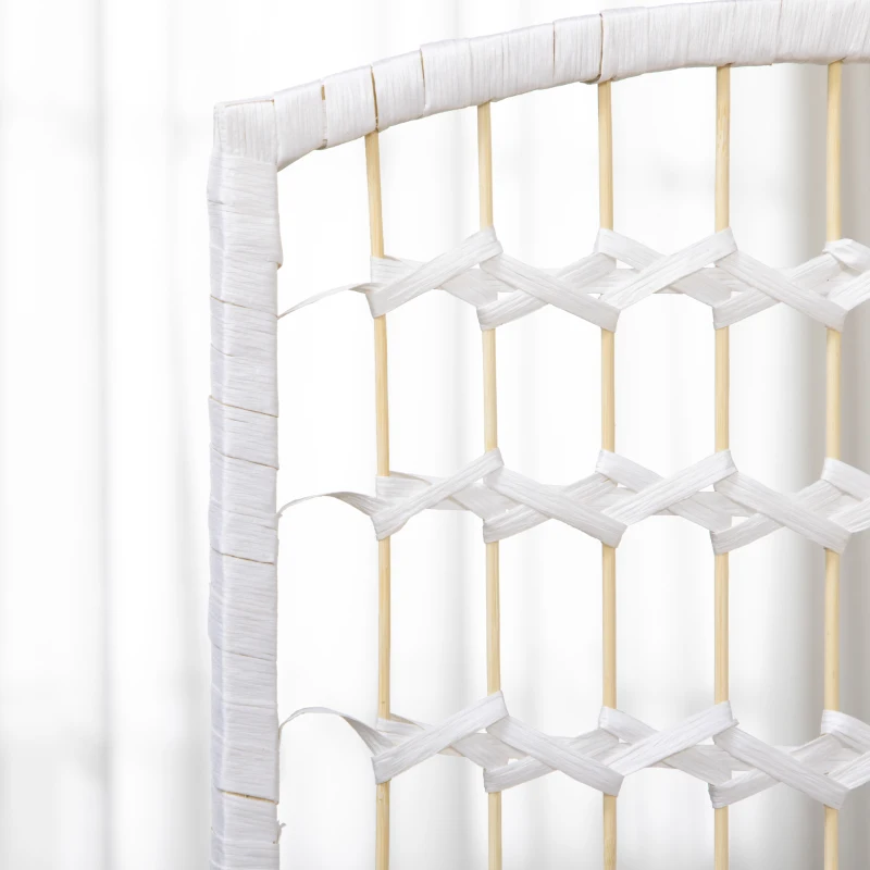 HOMCOM Biombo de 4 Painéis Dobrável Separador de Ambientes de Corda de Papel e Estrutura de Madeira 60x170 cm Branco