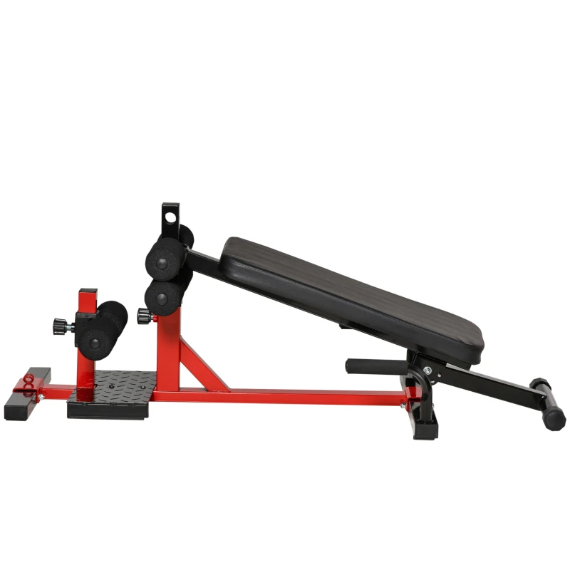 HOMCOM Machine à squats 3 en 1 appareil à abdominaux et dos équipement de fitness sit-up pompes hauteur réglable 6 positions banc inclinable amovible acier 100 x 58 x 46 cm rouge et noir