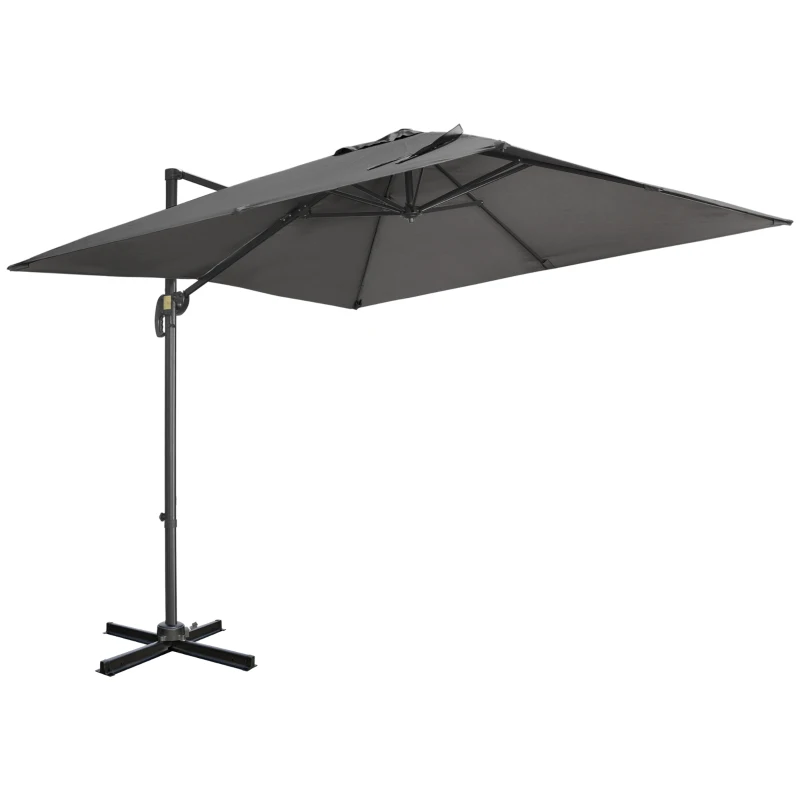Outsunny 2.7 x 2.7 m Cantilever Parasol - Square Overhanging Umbrella with Cross Base, Crank Handle, Tilt, 360° Rotation and Aluminium Frame, Dark Grey