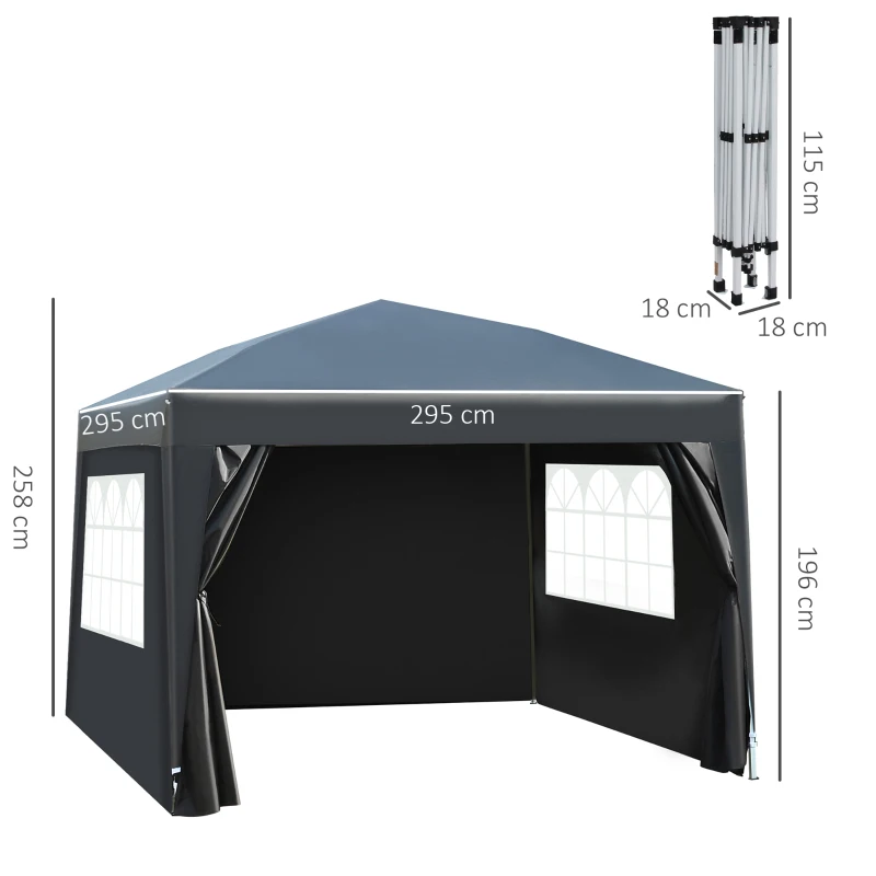 Outsunny Pop Up Gazebo Marquee, 3x3 m-Black