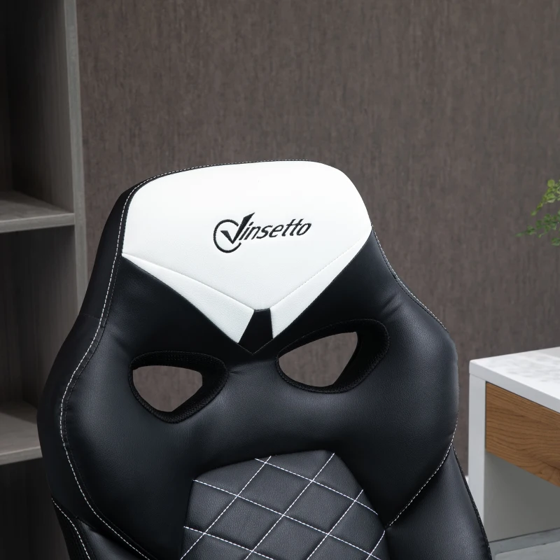 Vinsetto Chaise gaming fauteuil de bureau chaise gamer ergonomique hauteur réglable dossier inclinable accoudoir rabattable en cuir PU 64,5 x 68,5 x 110-120 cm noir et blanc