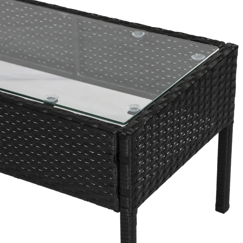 Outsunny Ensemble salon de jardin 4 places : canapé, 2 fauteuils et table basse plateau verre trempé résine tressée 4 fils  imitation rotin noir coussins blanc