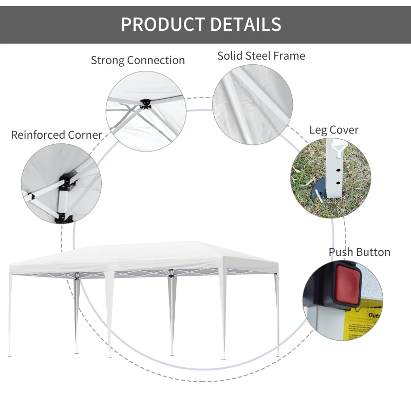 Outsunny 6 x 3m Pop Up Gazebo, Double Roof Foldable Canopy Tent, Wedding Awning Canopy w/ Carrying Bag, White