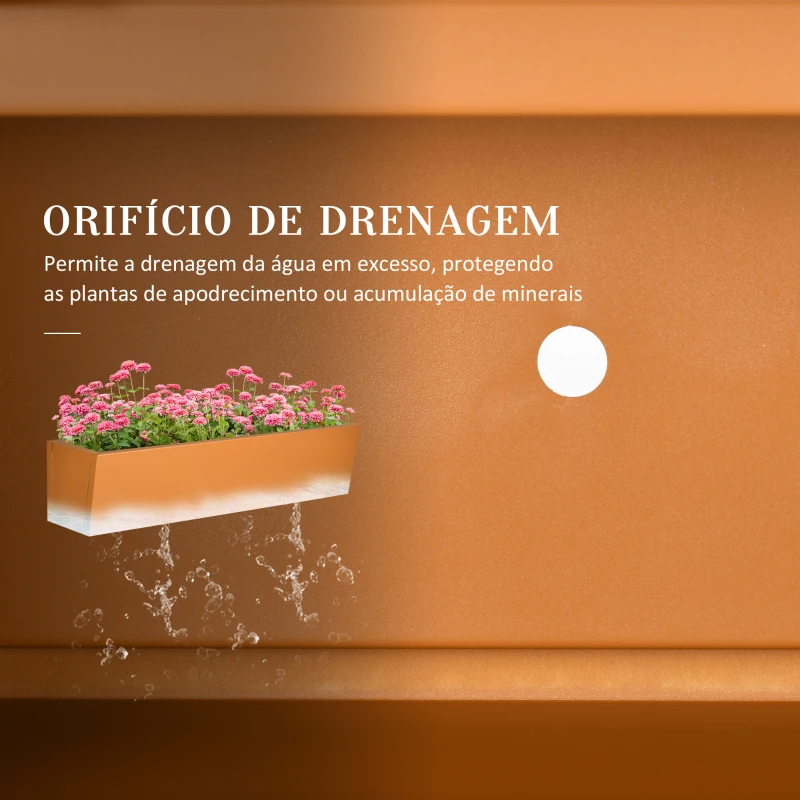 Outsunny Floreira Suspensa de Aço Floreira Retangular Suspensa com 2 Ganchos Ajustáveis e 2 Orifícios de Drenagem 91x35x24 cm Marrom