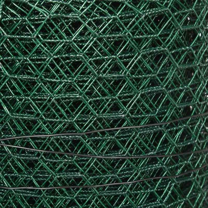 PawHut 1m x 25m Chicken Wire Mesh, Foldable PVC Coated Welded Garden Fence, Roll Poultry Netting, for Rabbits, Ducks, Geese - Dark Green
