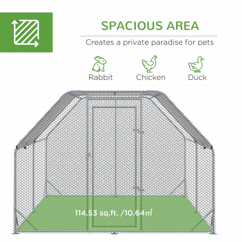 PawHut Chicken Run with Roof, Walk-In Chicken Coop for 10-12 Chickens, Hen House, Duck Pen, Outdoor 380 x 280 x 195cm