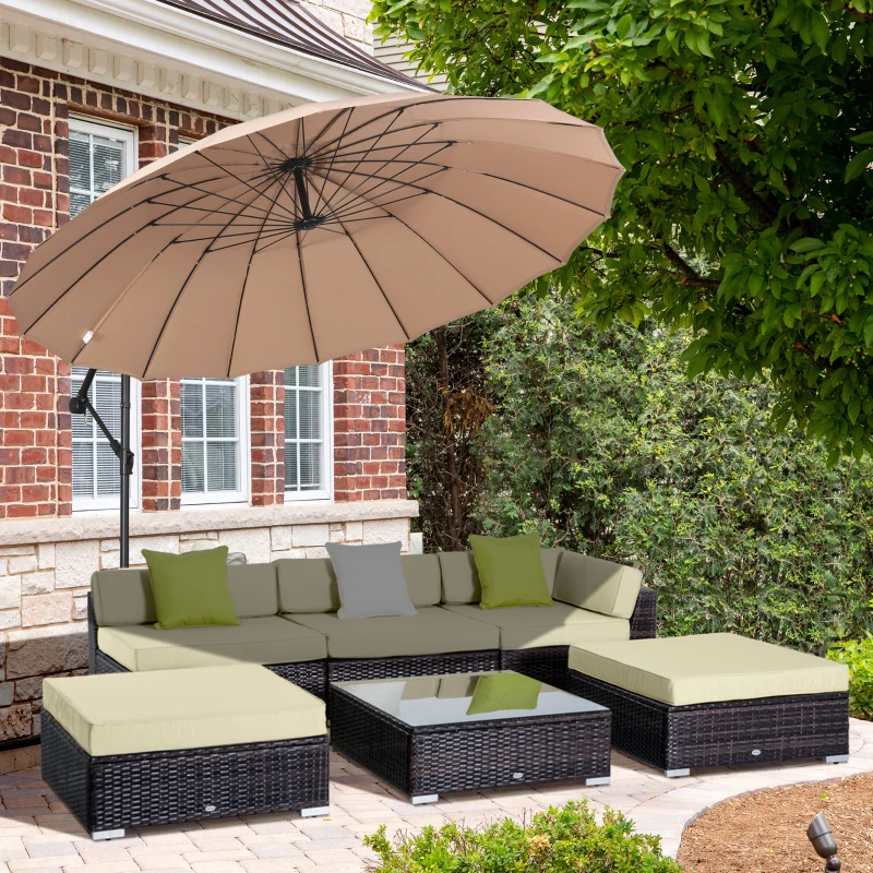 Outsunny 6 PC Rattan Sofa Coffee Table Set Sectional Wicker Weave Furniture for Garden Outdoor Conservatory w/ Pillow Cushion Brown