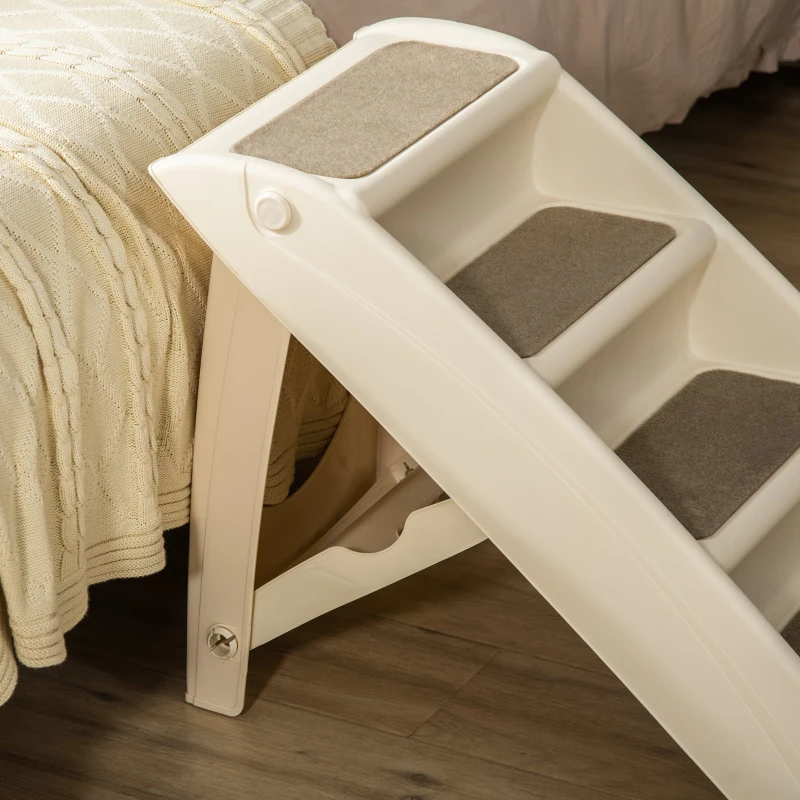 PawHut Escalón para Perros Gatos Portátil con Alfombras Antideslizantes para Cama Sofá Carga 20 kg 62x38x49,5 cm Beige