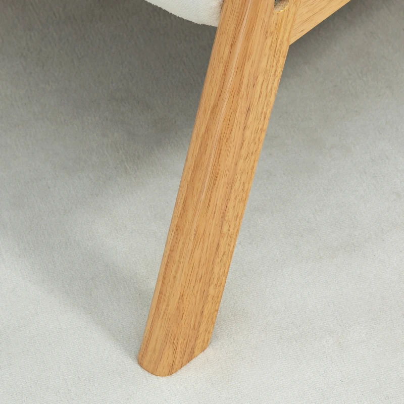 HOMCOM Poltrona de Estilo Nórdico Estofado em Veludo com Almofada e Pés de Madeira de Borracha 68x75x78 cm Creme e Madeira