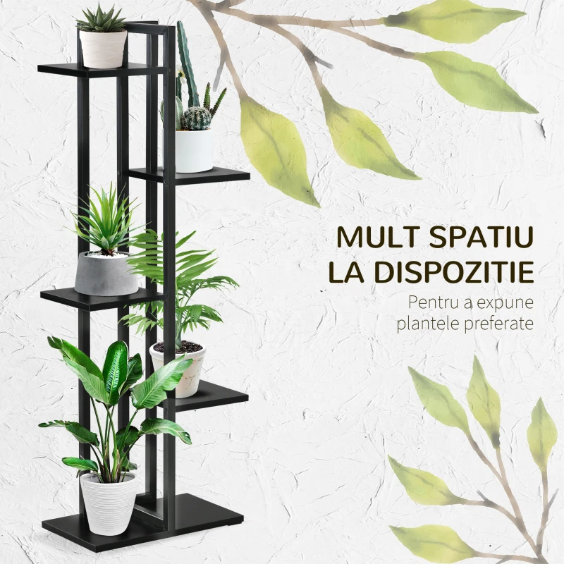 Outsunny Suport pentru Plante cu 5 Niveluri, Raft de Colt pentru Plante, Suport pentru Ghiveci, Organizator Decorativ
