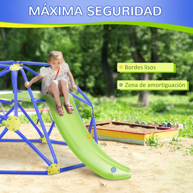 AIYAPLAY Cúpula de Escalada con Tobogán para Interior y Exterior para Niños de 3-10 Años 243x177x90 cm Azul y Verde