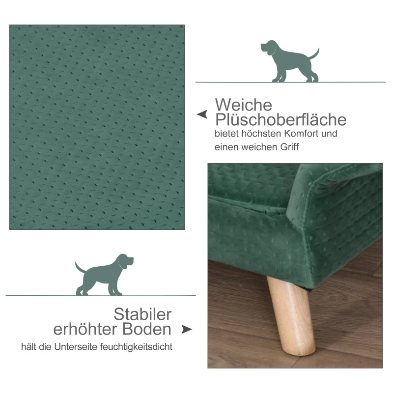PawHut Haustiersofa Hundesofa Hundebett für Katzen Hunde mit Holländischer Samt Schaumstoff Birke Bein 73 x 58 x 37 cm Hellgrün