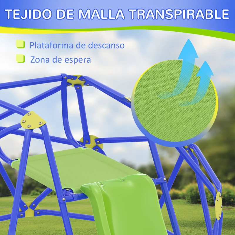 AIYAPLAY Cúpula de Escalada con Tobogán para Interior y Exterior para Niños de 3-10 Años 243x177x90 cm Azul y Verde