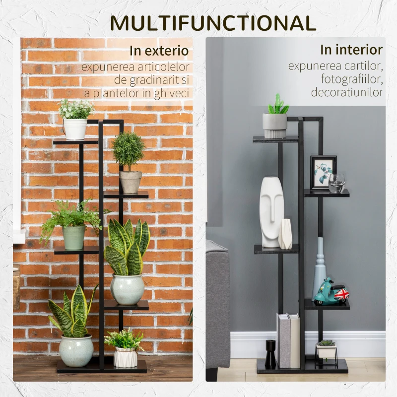 Outsunny Suport pentru Plante cu 5 Niveluri, Raft de Colt pentru Plante, Suport pentru Ghiveci, Organizator Decorativ