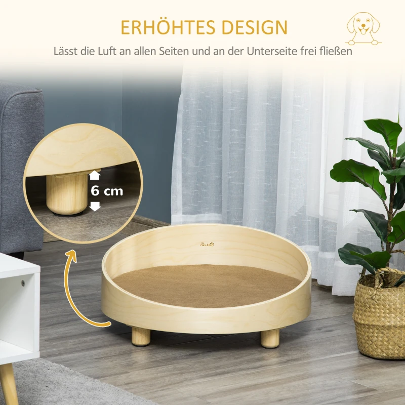 PawHut Erhöhtes Hundesofa Hundecouch mit Holzbeine, Ø59 cm Katzensofa Hundebett mit Kissen, waschbarer Bezug, Haustierbett Hundeschlafplatz für minimale Hunde, Natur+Hellbraun