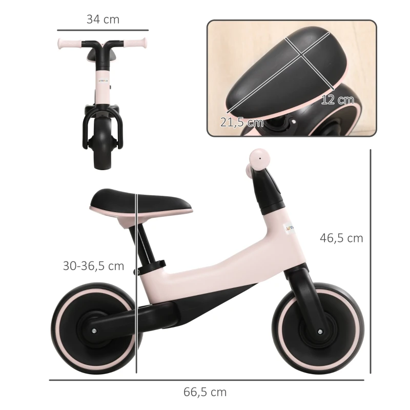 AIYAPLAY Bicicleta sem Pedais para Crianças acima de 18 Meses com Assento Ajustável em 30-36,5 cm Rodas de Ø19 cm 66,5x34x46,5 cm Rosa