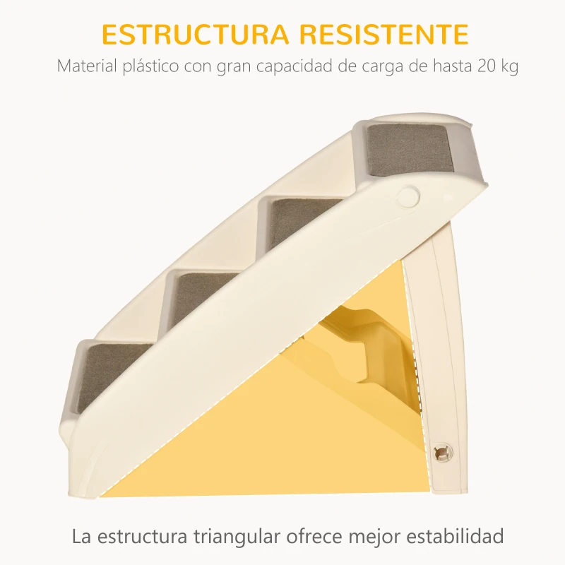 PawHut Escalón para Perros Gatos Portátil con Alfombras Antideslizantes para Cama Sofá Carga 20 kg 62x38x49,5 cm Beige
