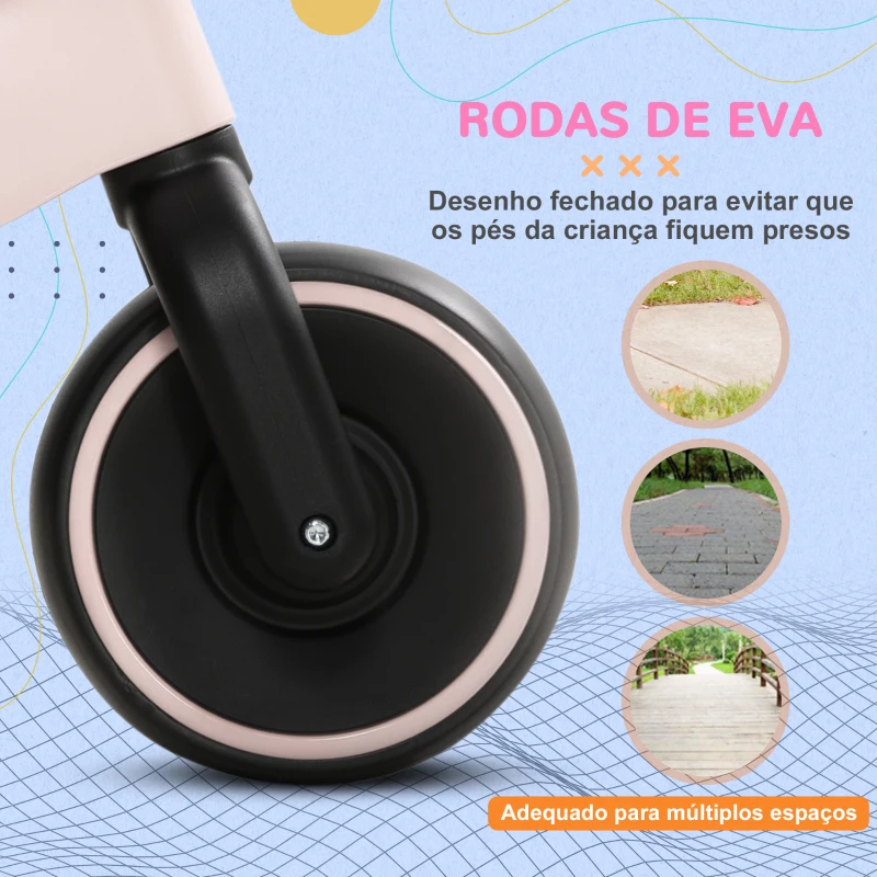 AIYAPLAY Bicicleta sem Pedais para Crianças acima de 18 Meses com Assento Ajustável em 30-36,5 cm Rodas de Ø19 cm 66,5x34x46,5 cm Rosa