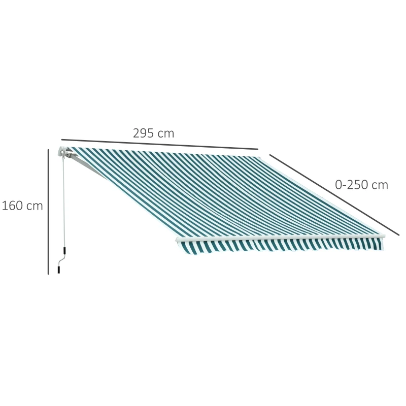 Outsunny Toldo Manual Dobrável de Alumínio Toldo para Varanda com Ângulo Ajustável e Manivela 295x250 cm Verde e Branco