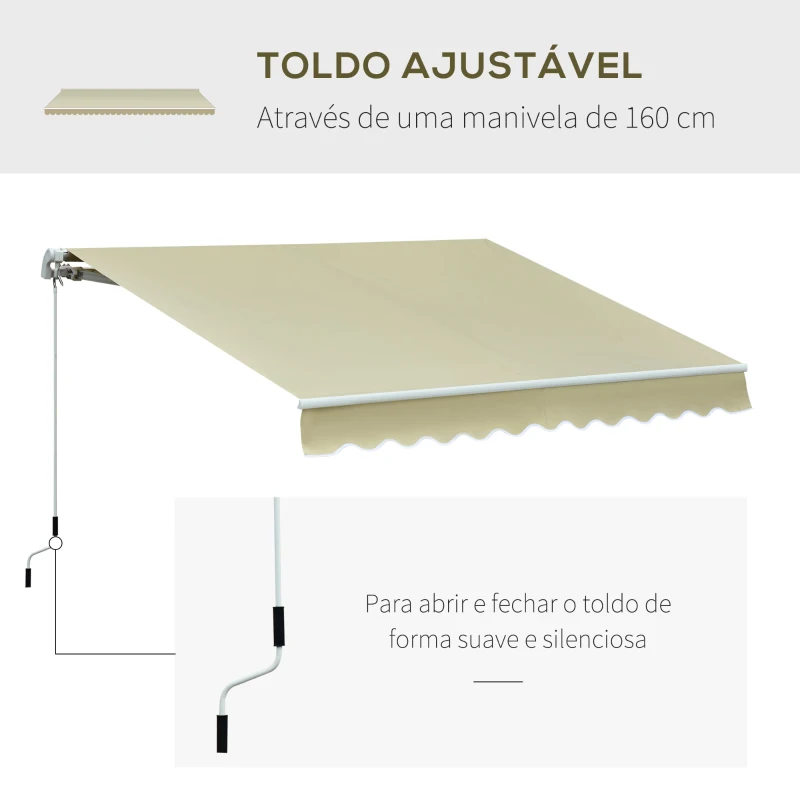 Outsunny Toldo Manual Dobrável de Alumínio com Ângulo Ajustável e Manivela para Exterior Jardim 295x250 cm Bege