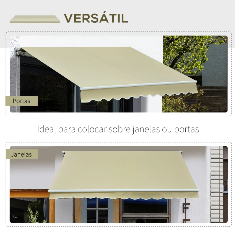Outsunny Toldo Manual Dobrável de Alumínio com Ângulo Ajustável e Manivela para Exterior Jardim 295x250 cm Bege