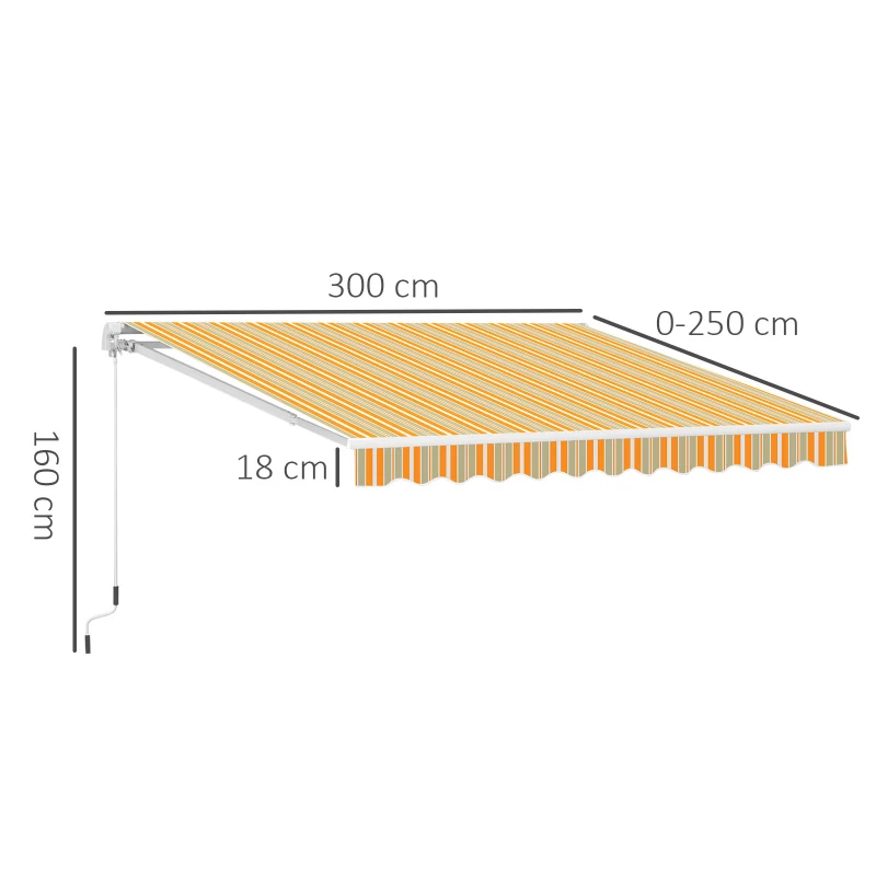 Outsunny Toldo Retrátil com Manivela Toldo de 300x200cm com Braço Articulado de Alumínio e 280 g/m² Laranja e Branco