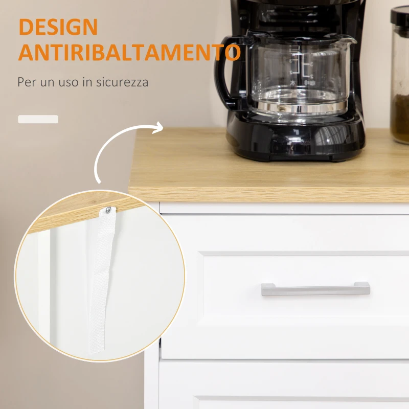 HOMCOM Credenza Moderna in MDF e Truciolato con Ripiano Regolabile, 3 Cassetti e 3 Ante, 101x39x82 cm, Bianco