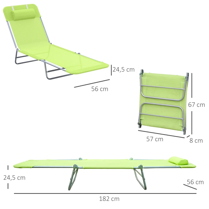 espreguiçadeira  reclinável e dobrável com almofada para praia Piscina Terraço e acampamento - Cor Verde - Aço - 182x56x24.5 cm
