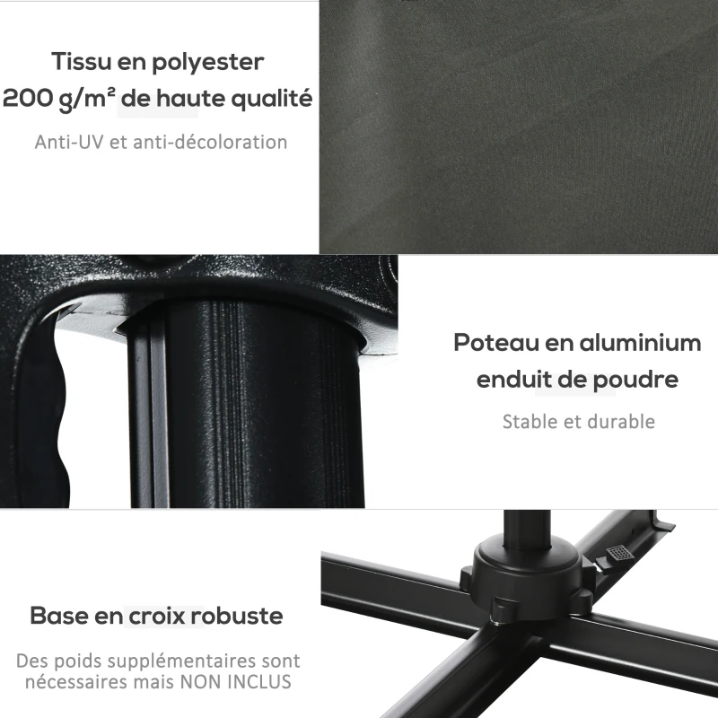 Outsunny Parasol déporté carré inclinable manivelle avec pied en acier dim. 2,5L x 2,5l m alu. polyester gris