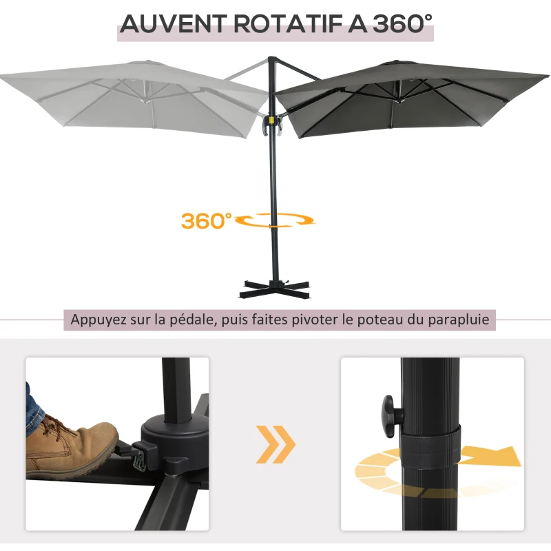 Outsunny Parasol déporté carré inclinable manivelle avec pied en acier dim. 2,5L x 2,5l m alu. polyester gris