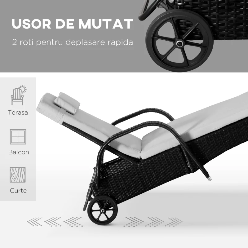Outsunny Set 2 Sezlonguri in Rattan cu Saltea Captusita si Masuta, Negru