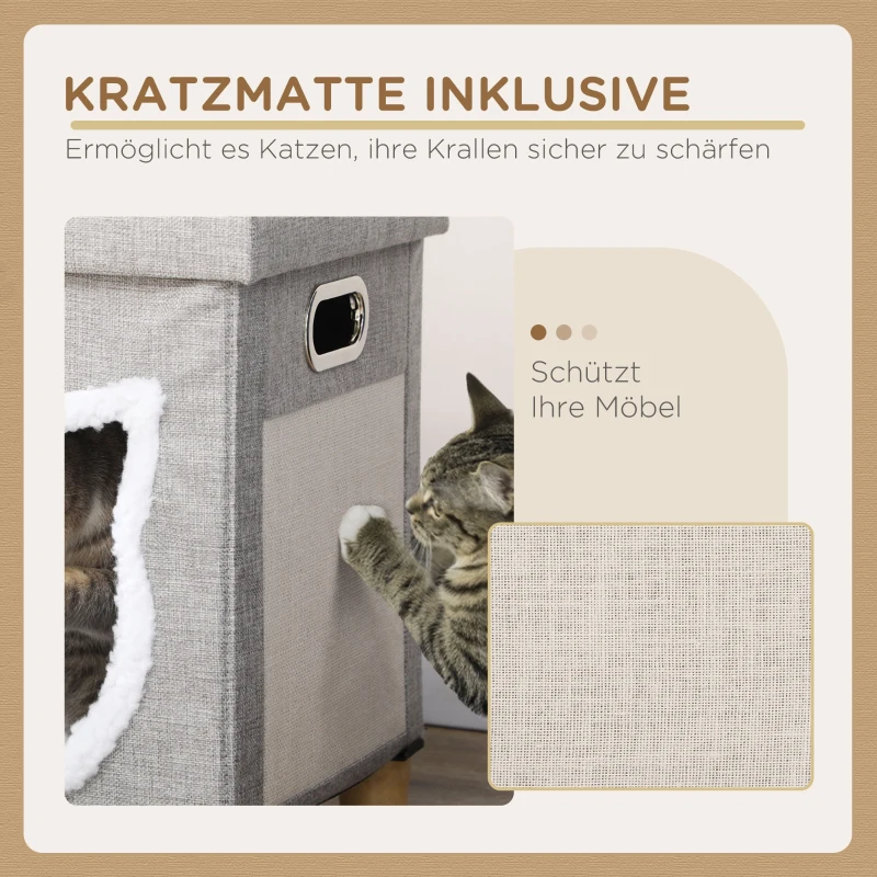 PawHut Kattengrot, kattenhuis, inclusief speelgoedbal, wasbaar kussen, 35,5 cm x 35,5 cm x 42,5 cm