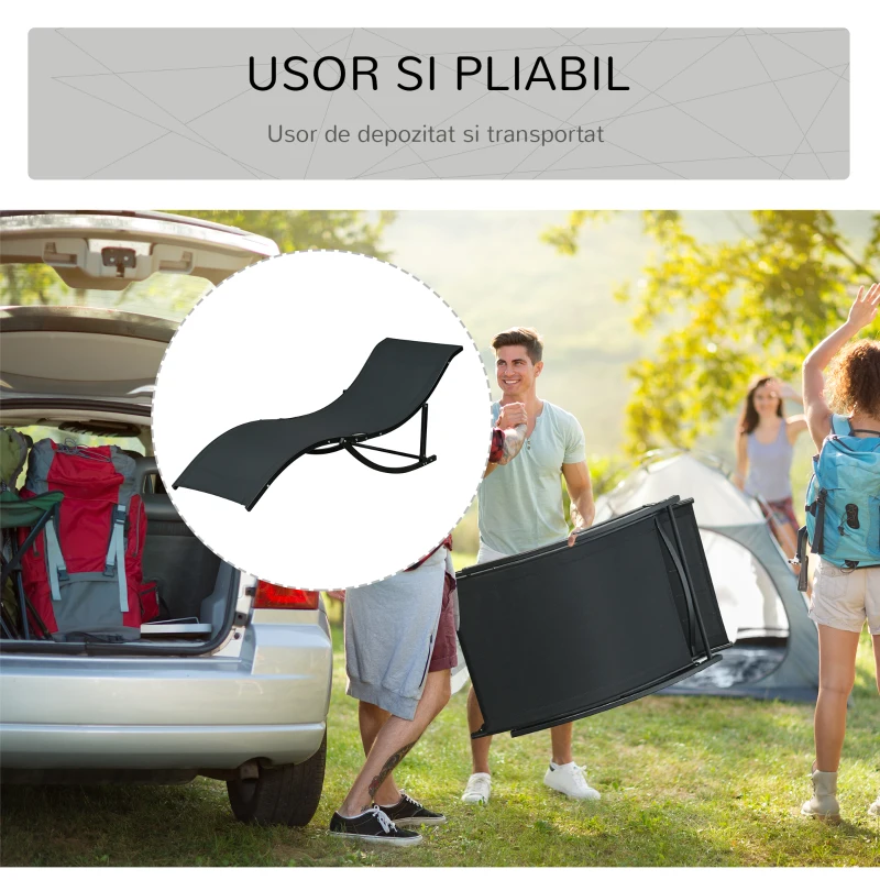 Outsunny Set 2 Sezlonguri de Gradina Pliabile, Sezlong pentru plaja din Aluminiu si Textilen, 61x165x63cm, negru
