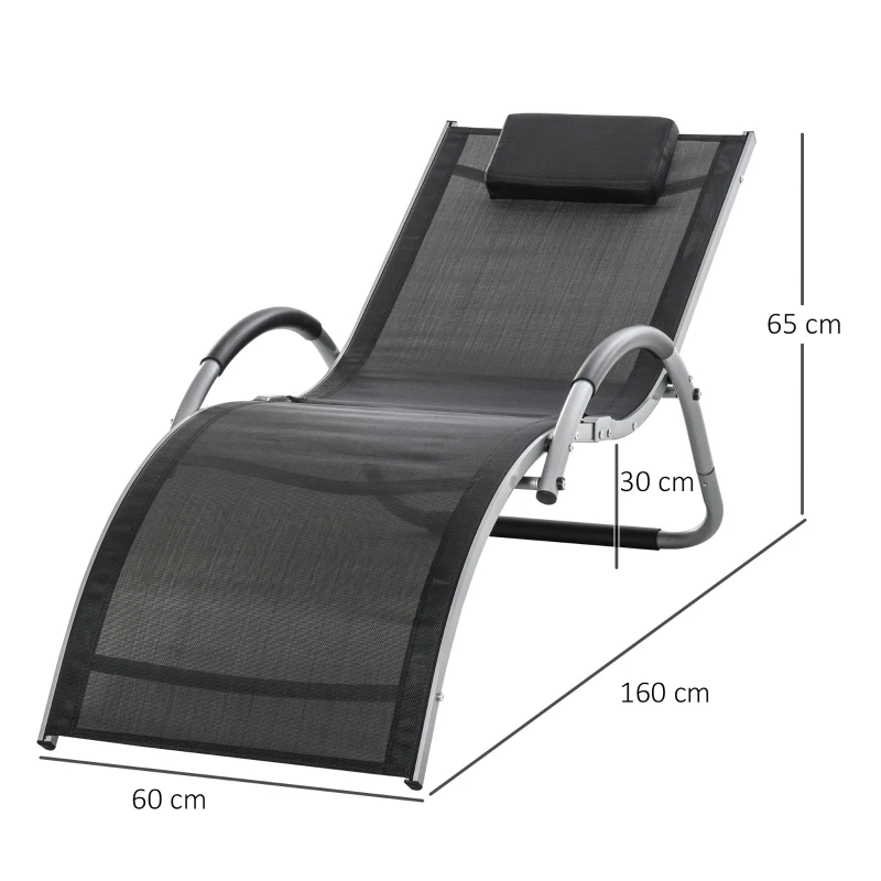 Outsunny Sezlong pentru Plaja din Aluminiu, Sezlong de Gradina din Textilen cu Tetiera Detasabila