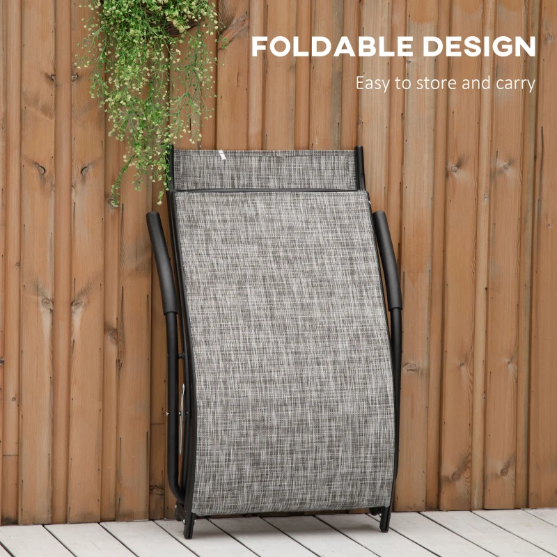 Outsunny Sezlong pentru Plaja Pliabil Ergonomic cu Unghi Fix de Exterior din Metal si Tesatura Plasa, 170x62x68cm, Gri