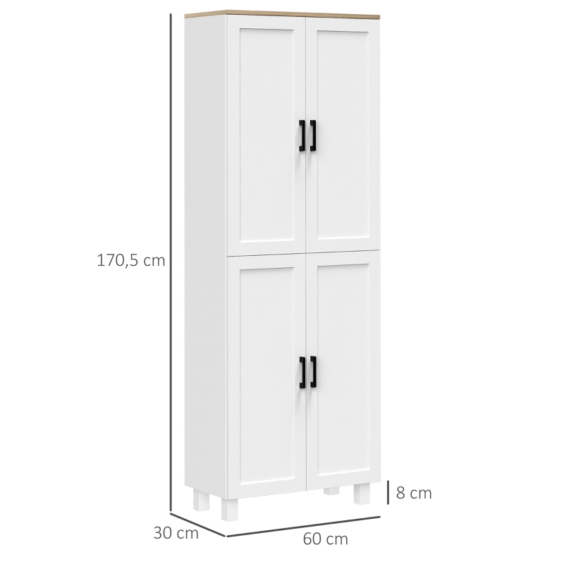 HOMCOM Armário de Cozinha com 4 Portas e Prateleiras Ajustáveis Anti-Tombo 60x30x170,5 cm Branco
