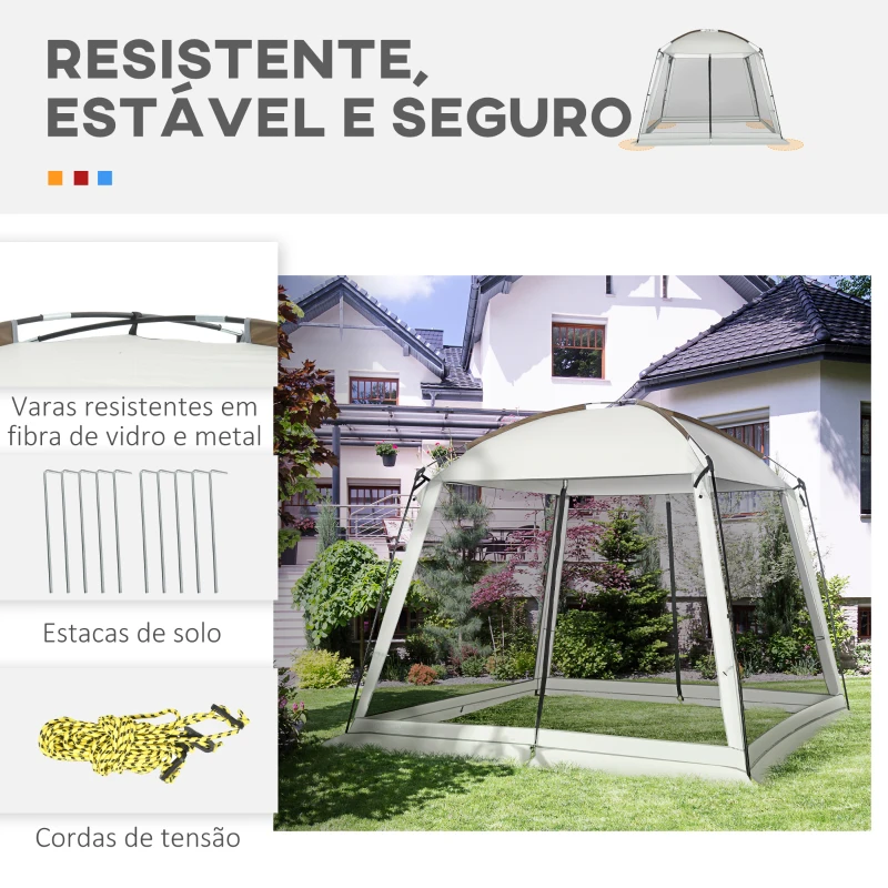Outsunny Tenda de Jardim para 6-8 Pessoas com 4 Mosquiteiras e 2 Portas Proteção UV50+ Inclui Bolsa de Transporte 3x3 m Branco