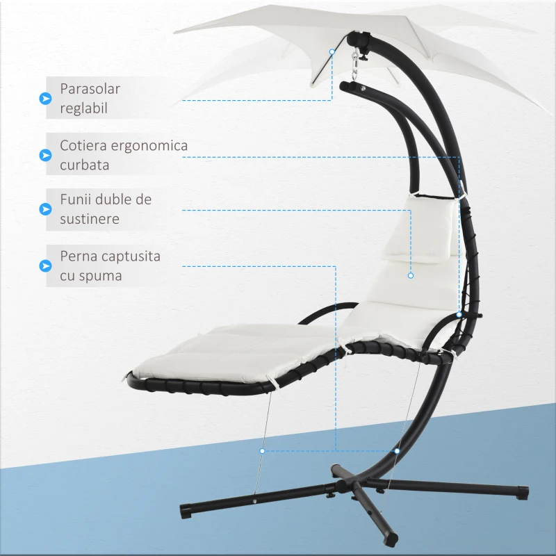 Outsunny Sezlong Leagan Suspendat Relax Șezlong de Lux cu Acoperis, Crem