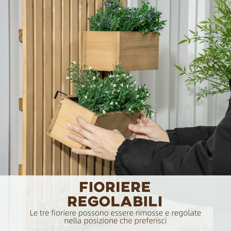 Outsunny Fioriera da Esterno Verticale in Legno con 3 Vasi Rimovibili, 60x16x80cm