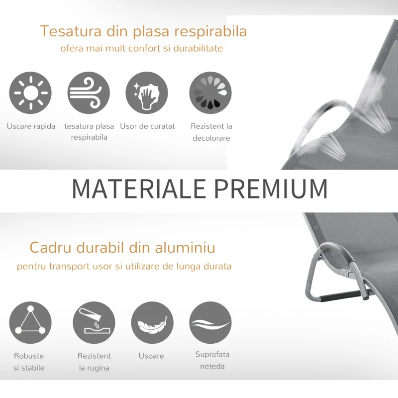 Outsunny Sezlong din aluminiu pentru Gradina sau terasa in Textilene, Negru