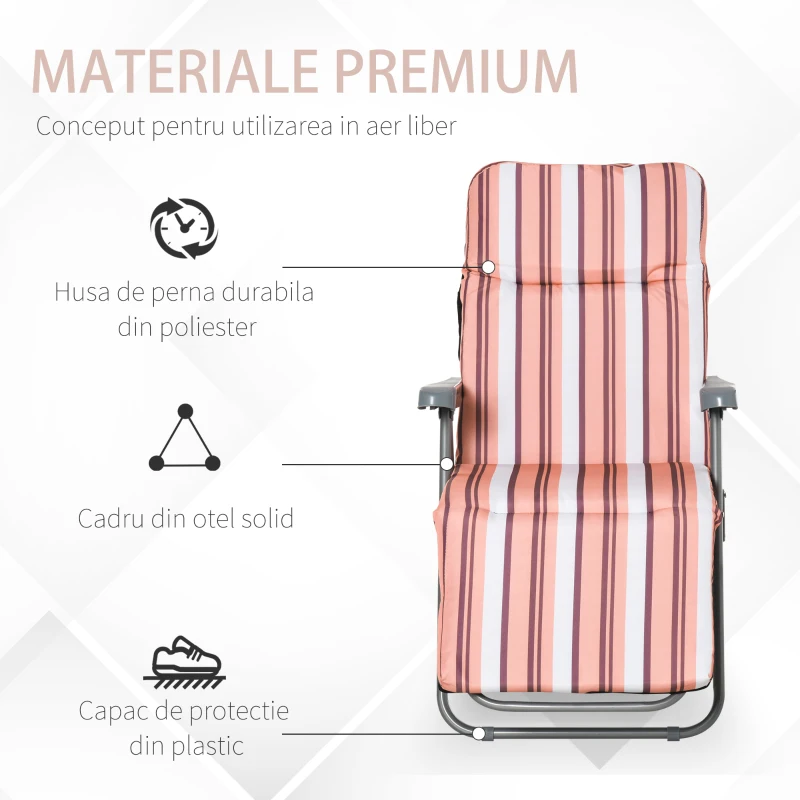 Outsunny Scaun Rabatabil pentru Exterior 2 Piese Pliabile si Rabatabile, Sezlong Plaja cu Perna Captusita, Portocaliu