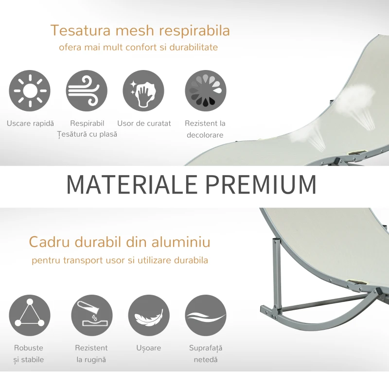 Outsunny Set de 2 Sezlonguri de Gradina Pliabile din Aluminiu si Textilen Bej