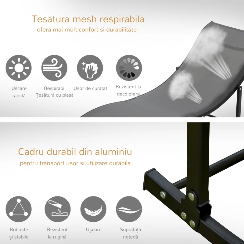 Outsunny Set 2 sezlonguri de Gradina Pliabile, sezlong pentru Plaja din Aluminiu si Textilen, 61x165x63 cm