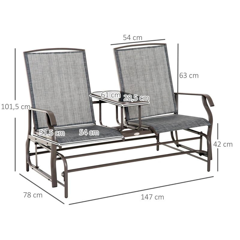 Outsunny Metal Double Swing Chair Glider Rocking Chair Seat Outdoor Seater Garden Furniture Patio Porch With Table